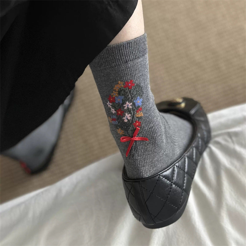 Floral Bow Crew Socks - DippedShop Wholesale - #4483