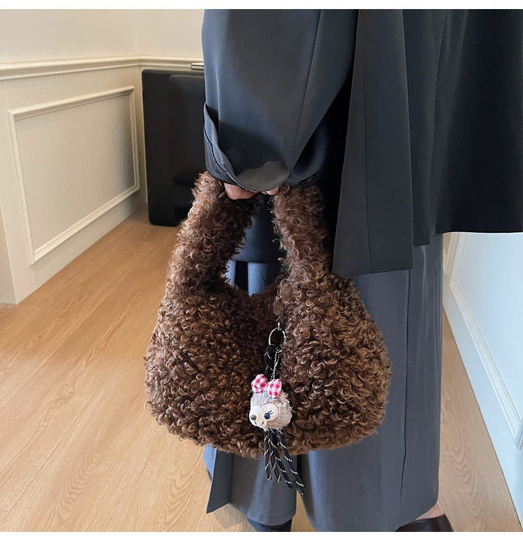 (No Bag Charm)Minimalist Faux Shearling Shoulder Bags 6W10BBG1880