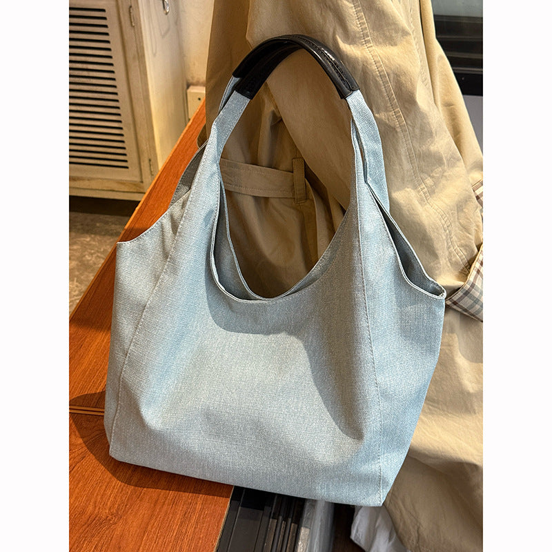 Slouchy Denim Solid Color Commuter Tote Bag 6W10BBG1992