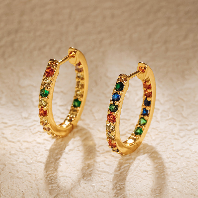 Simple Colorful Zircon Hoop Earrings DPJE1243