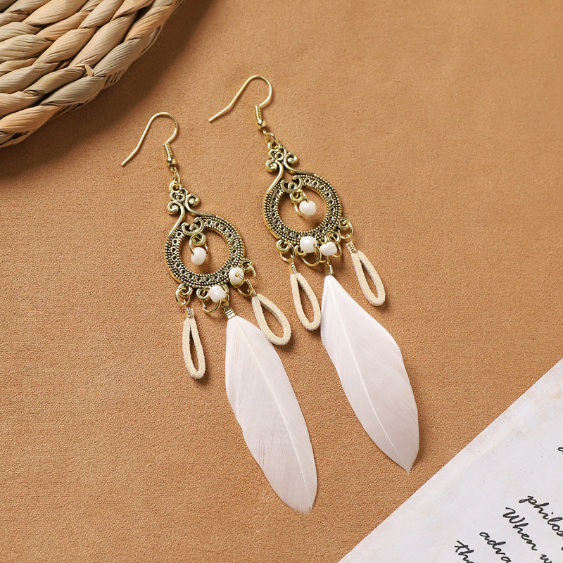 Retro Feather Tassel Earrings - DippedShop Wholesale - #5043