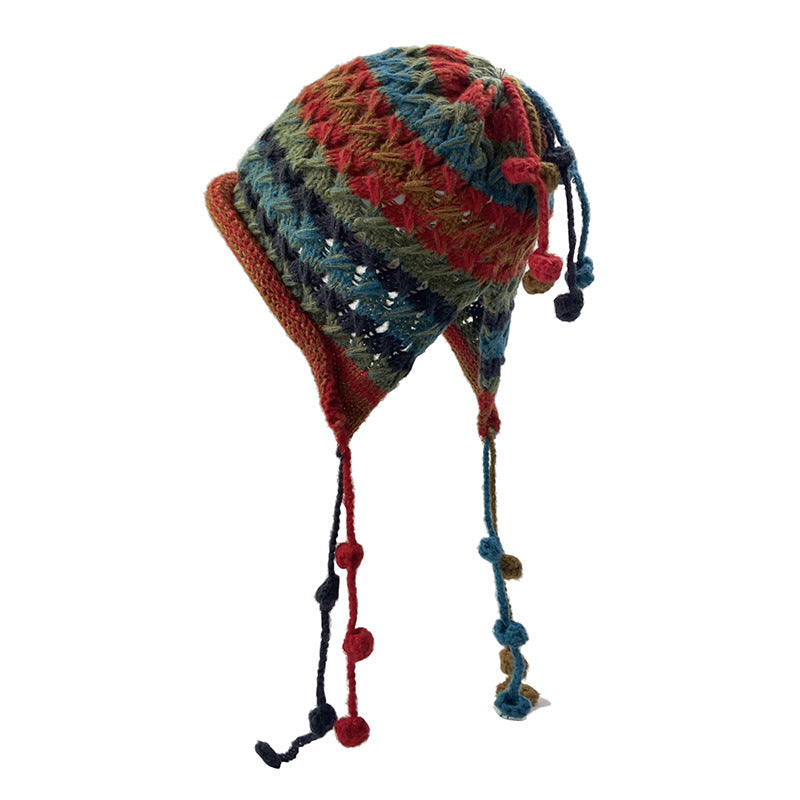 Vintage Tassel Pom Ear Flap Beanie Knit Hat DP25G728
