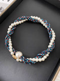 Vintage Paisley Print Pearl Chain Magnetic Scarf Necklace MK2BW6W6JNC235