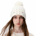 Cute Pom Rhinestone Wool Blend Knit Beanie 6W6HAT644