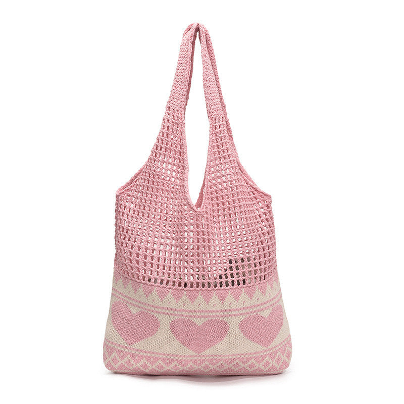 Casual Heart Knitted Hollow Out Shoulder Bag 6W10BBG1794