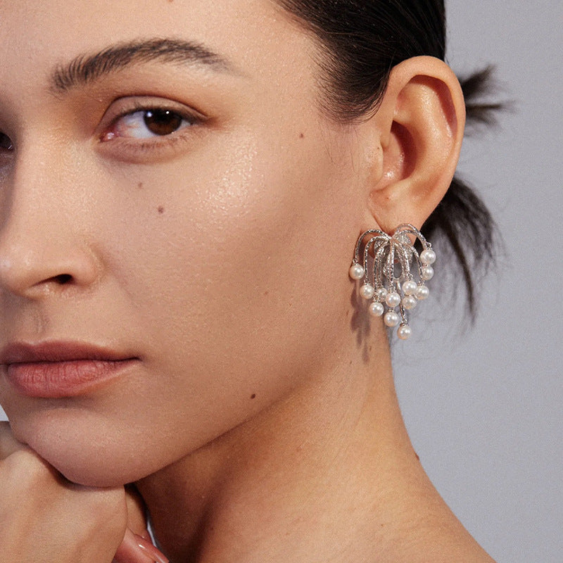 Pearl Tassel Stud Earrings - DippedShop Wholesale - #1283