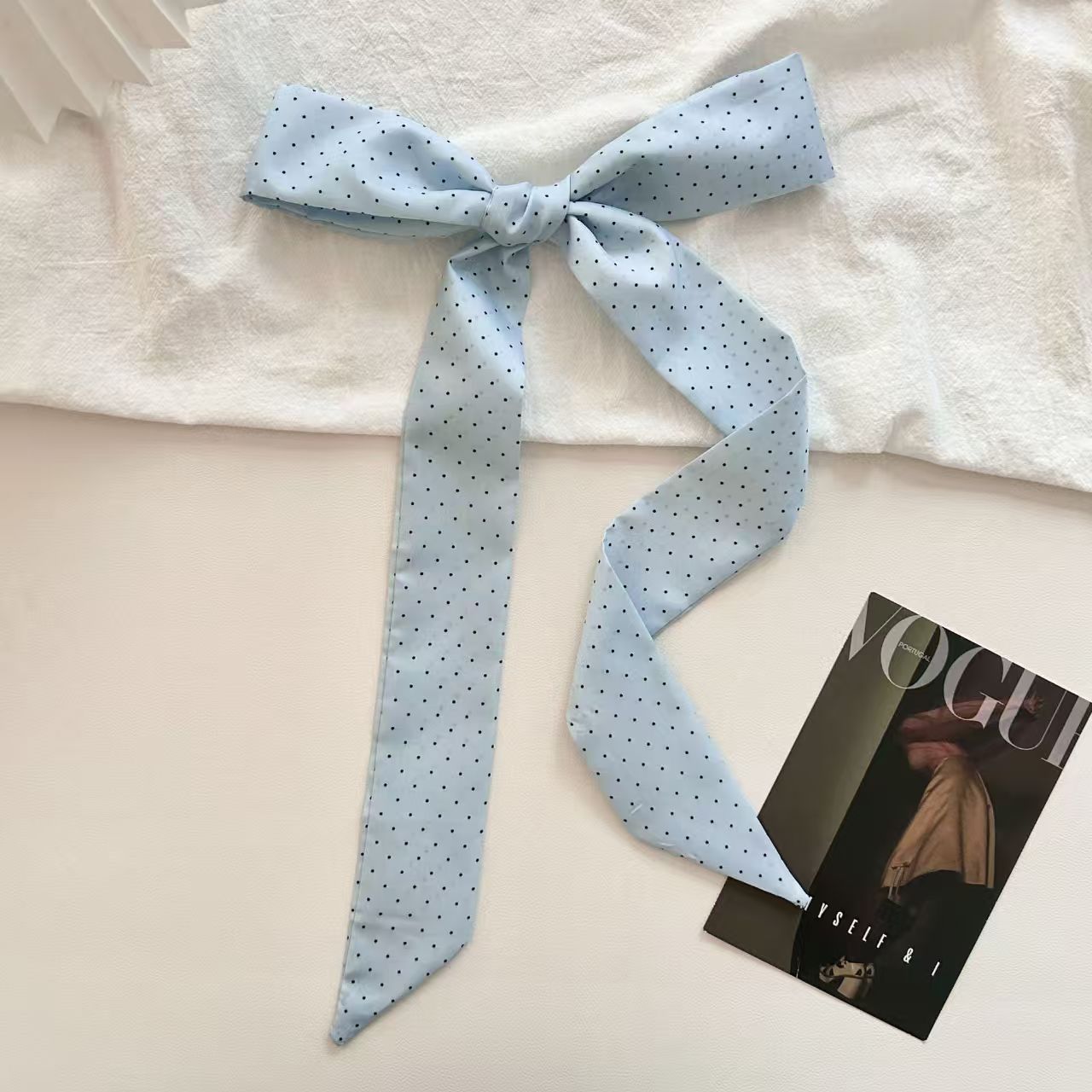 Retro Polka Dots Narrow Lightweight Silk Scarf MK2BLW6W6NSI62