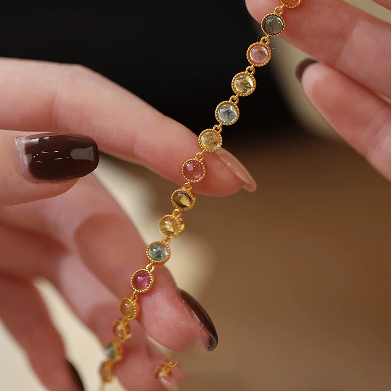 Vintage Multi-Color Crystal Chain Link Bracelet MK2ZCEP6W6JBR164