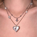 Double-Layer Cubic Zirconia Heart Pendant Necklace 6W6JNC381L