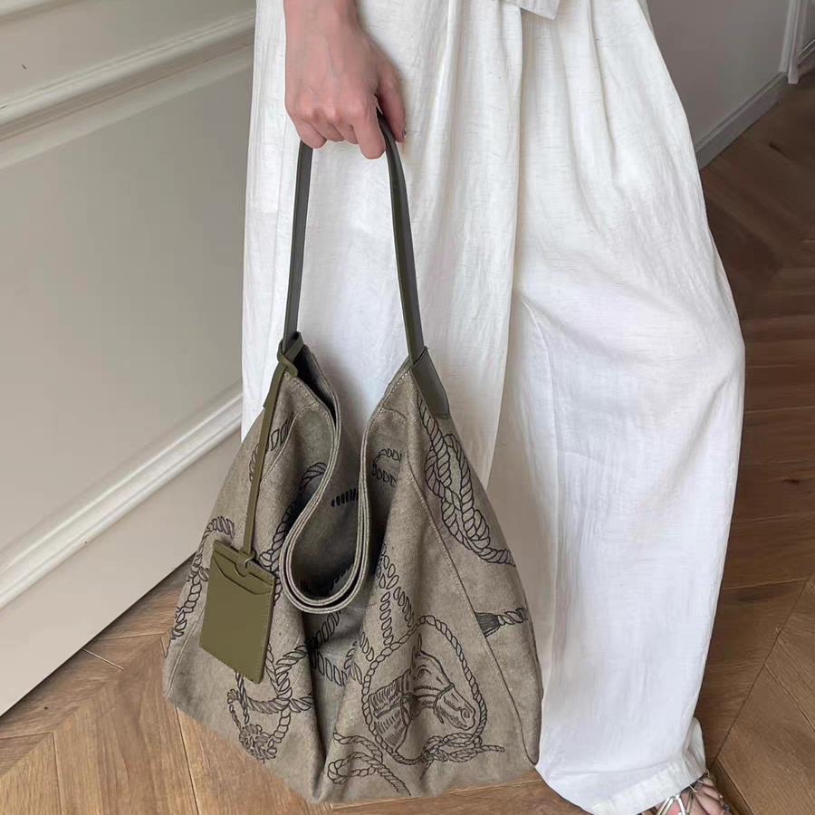 Retro Animal Print Linen Shoulder Bag 6S10BBG1553