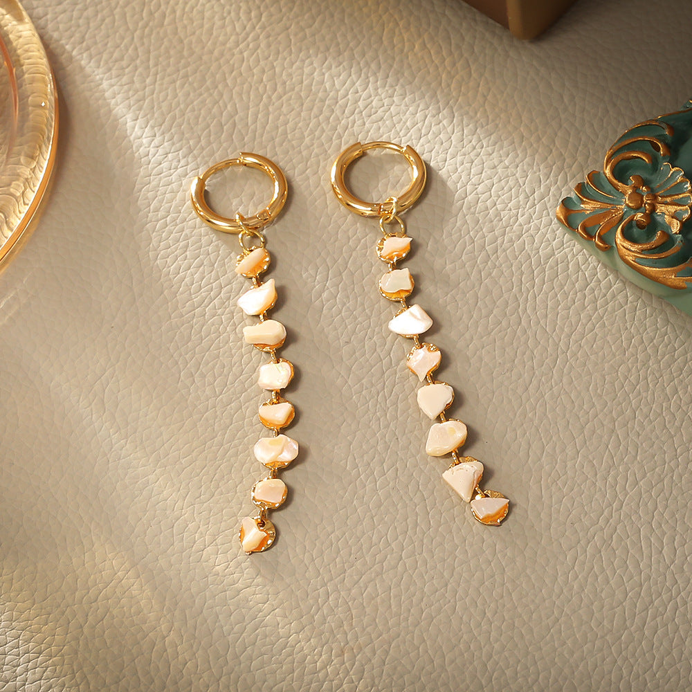 Trendy Natural Shell Beaded Long Dangle Earrings DP26H893