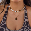 Vintage Tiger's Eye Pearl Chain Necklace 6W6JNC668