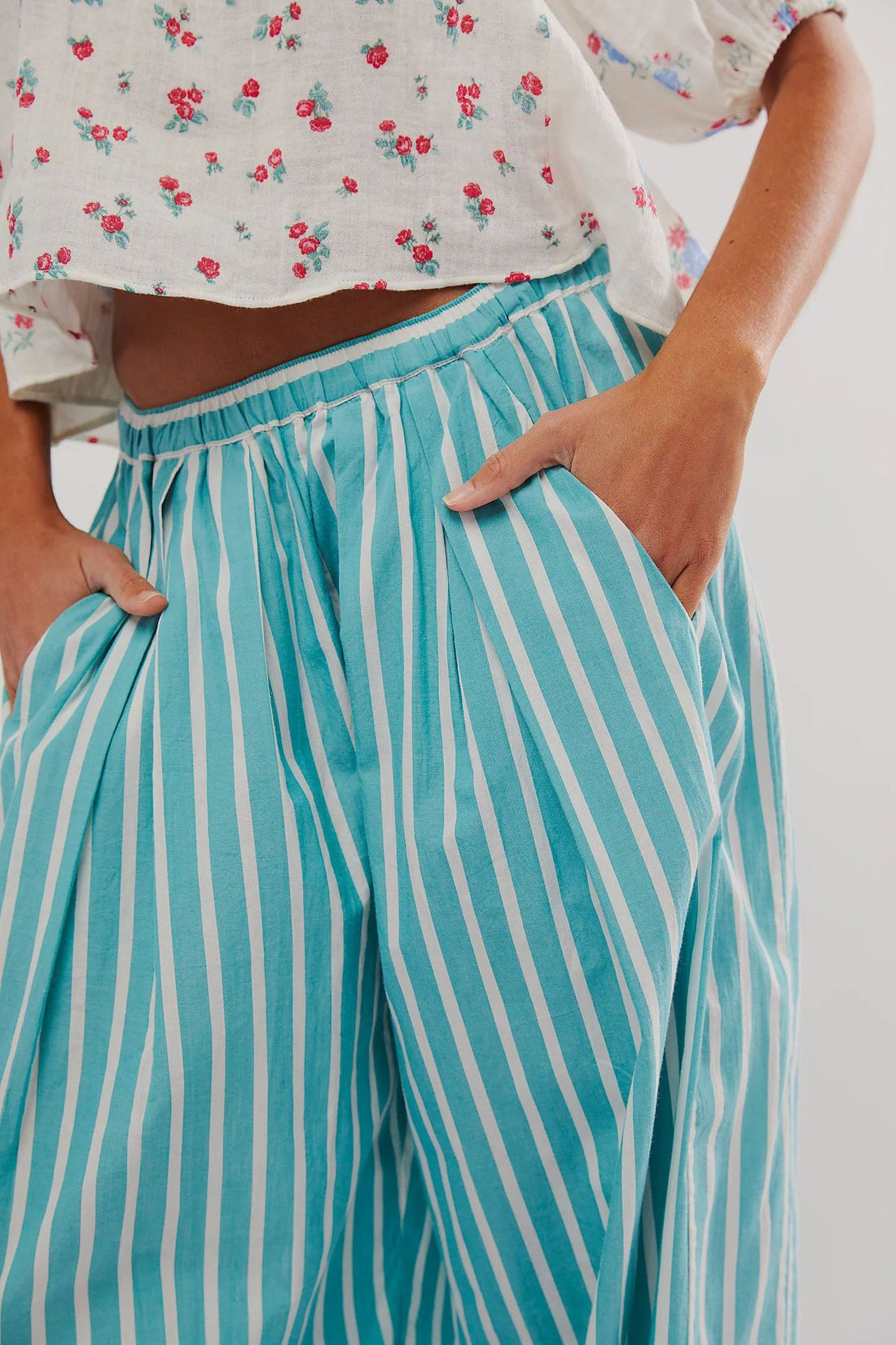Casual Elastic Waist Color Block Striped  Pants DP25F545