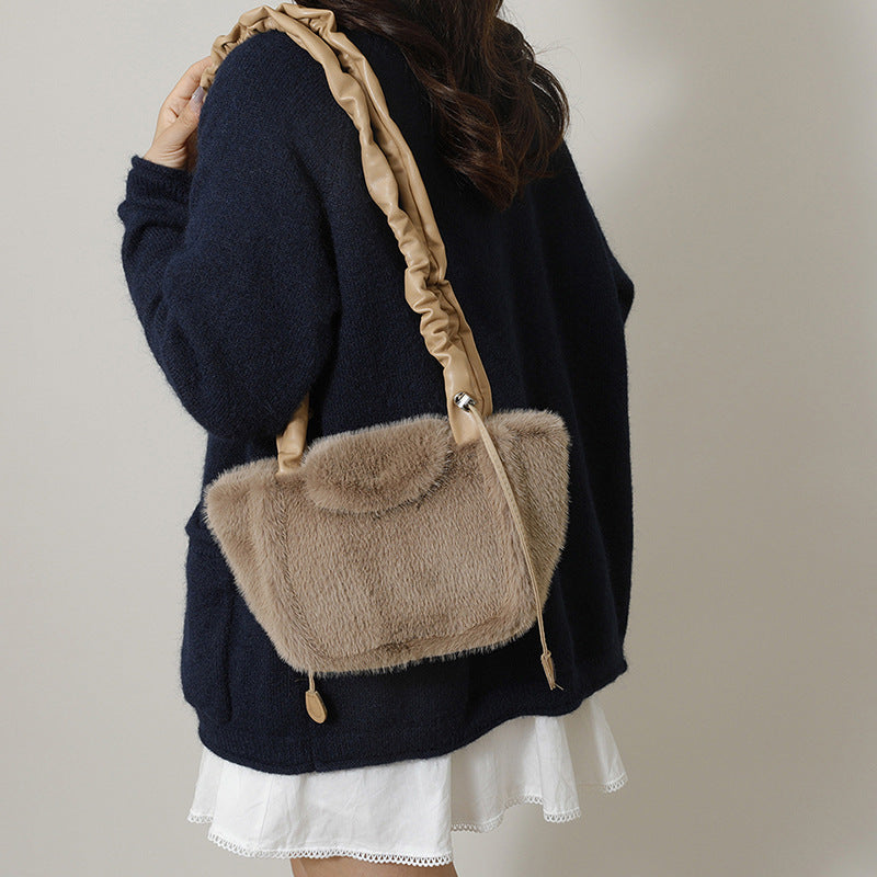 Simple Solid Color Imitation Rabbit Fur Shoulder Bag 6W10BBG1928