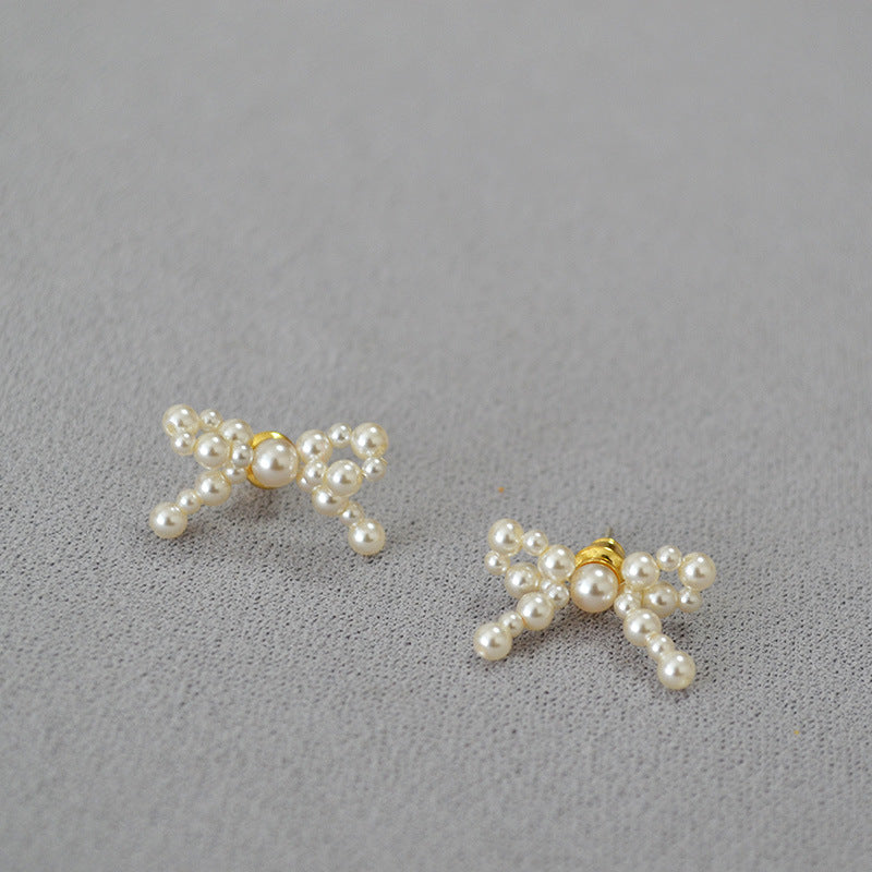 Pearl Bow Stud Earrings - DippedShop Wholesale - #0211