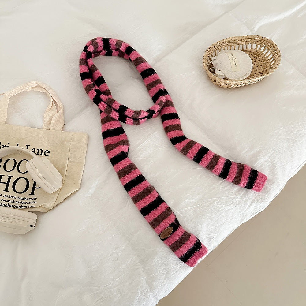 Striped Color Contrast Long Skinny Knit Scarf 6W6NSC86