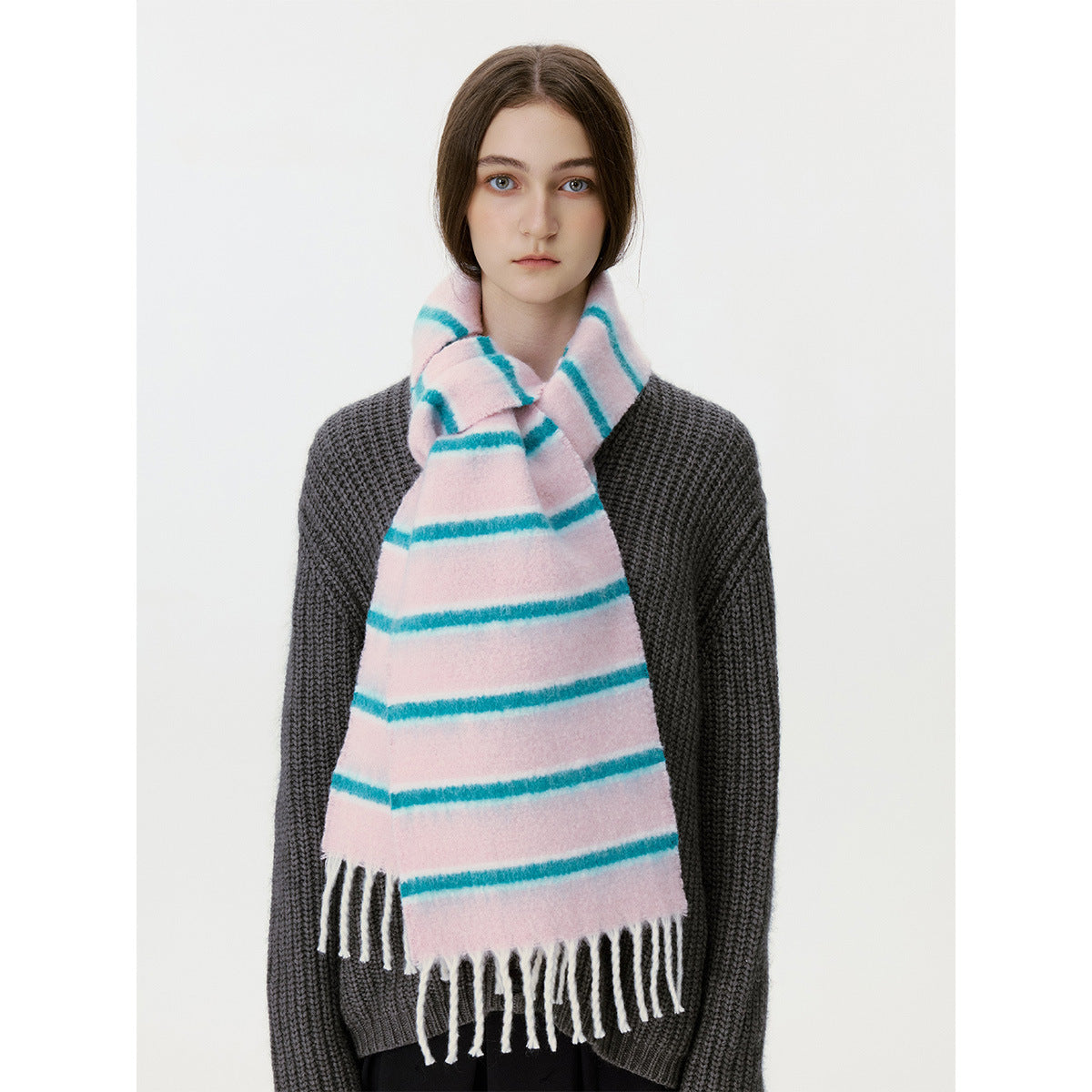 Stylish Color Block Striped Tassel Scarf 6W6NSW302