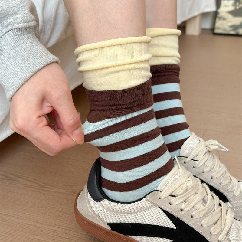 Trendy Striped Color Contrast Scrunch Socks 6W8FSO704
