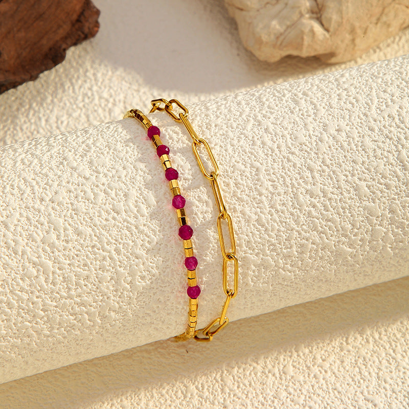 Fresh Double-Layer Beaded Chain Bracelet 6W6JBR521