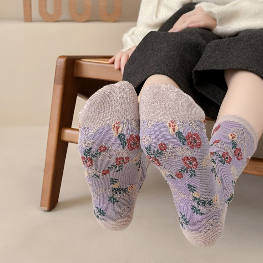 Jacquard Floral Crew Socks - DippedShop Wholesale - #5251
