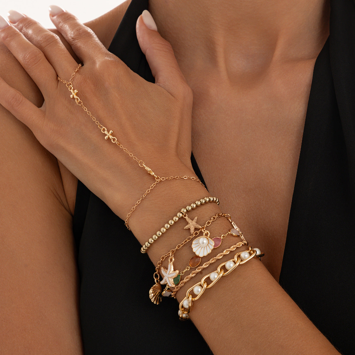 Elegant Starfish Shell Pendant Tassel Bracelets 6W6JBR630