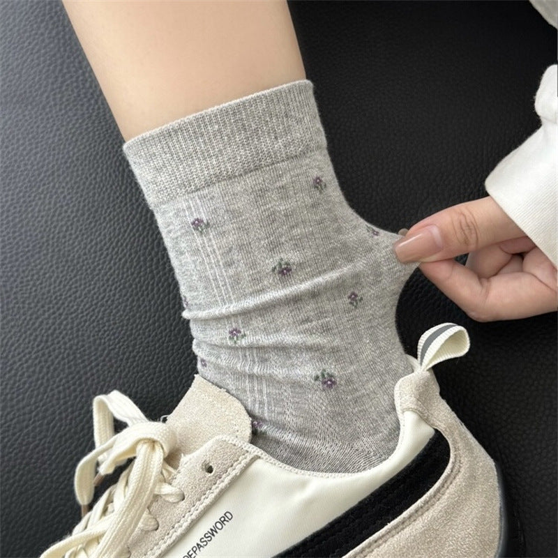Floral Ribbed Crew Socks - DippedShop Wholesale - #9395