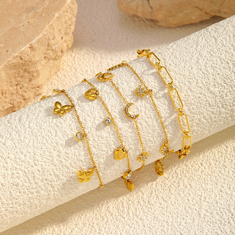 Minimalist Cubic Zirconia Gold Plated Chain Bracelet 6W6JBR522