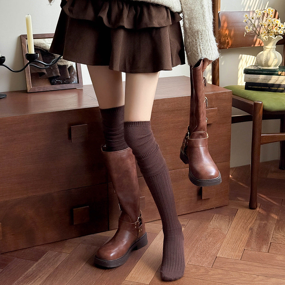 Simple Solid Color Over Knee High Socks 6W8FSO1008