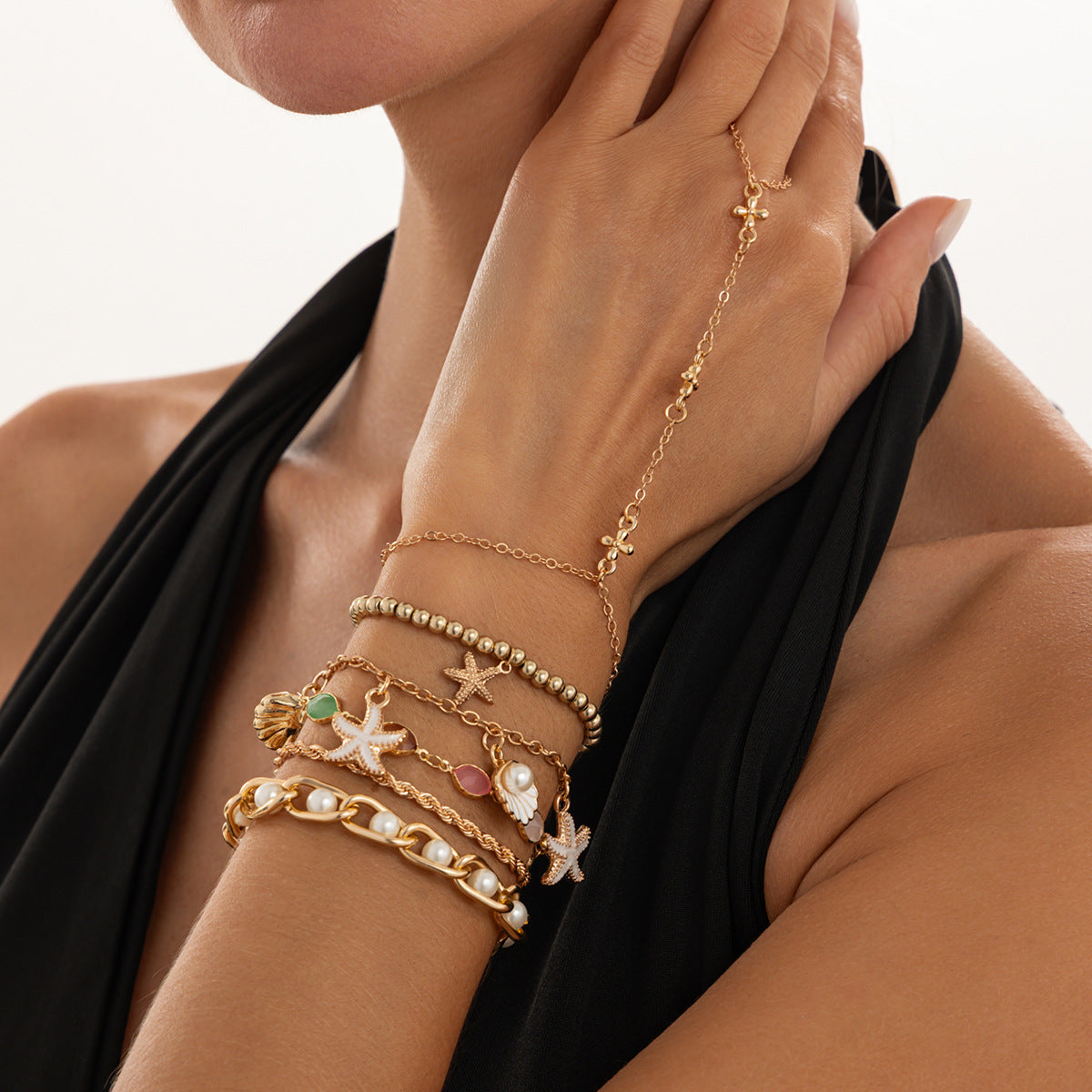 Elegant Starfish Shell Pendant Tassel Bracelets 6W6JBR630