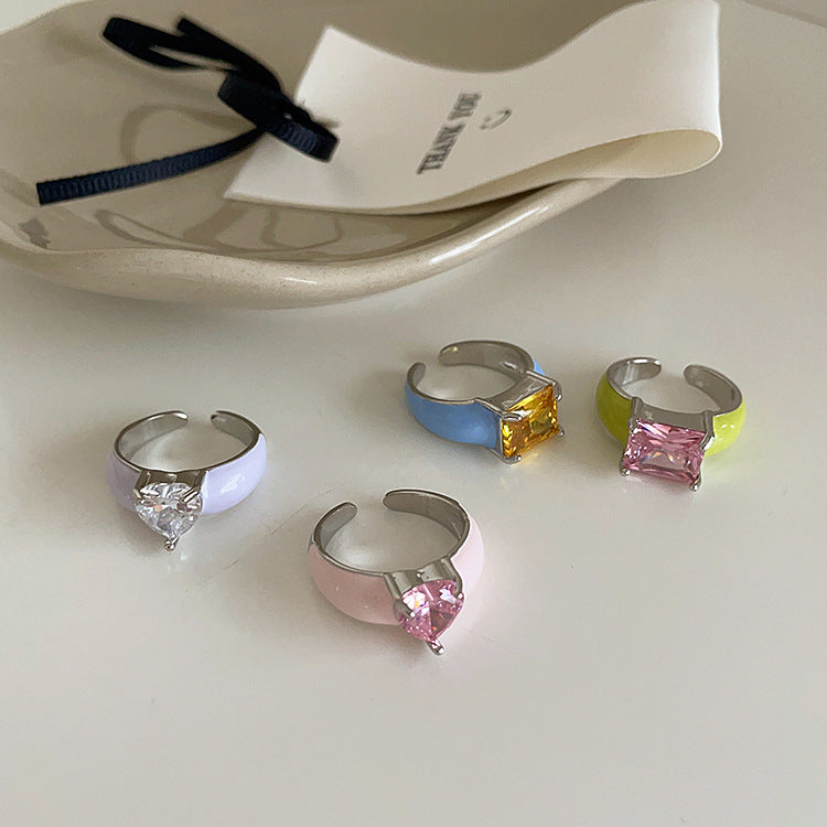 Enamel Heart Rhinestone Ring - DippedShop Wholesale - #3123