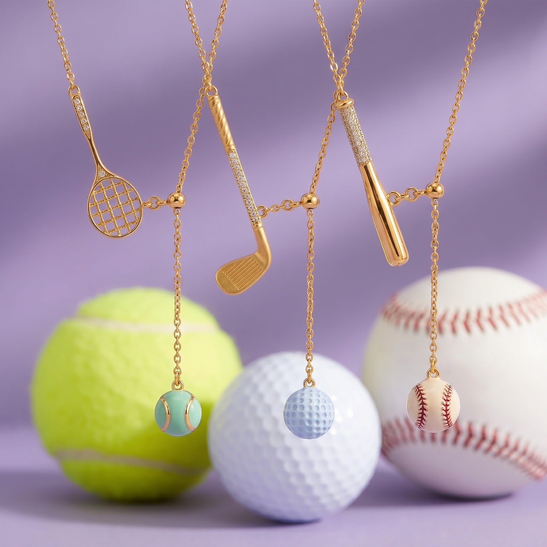 Sporty Style Tennis Racket Ball Charm Necklace 6W6JNC415L