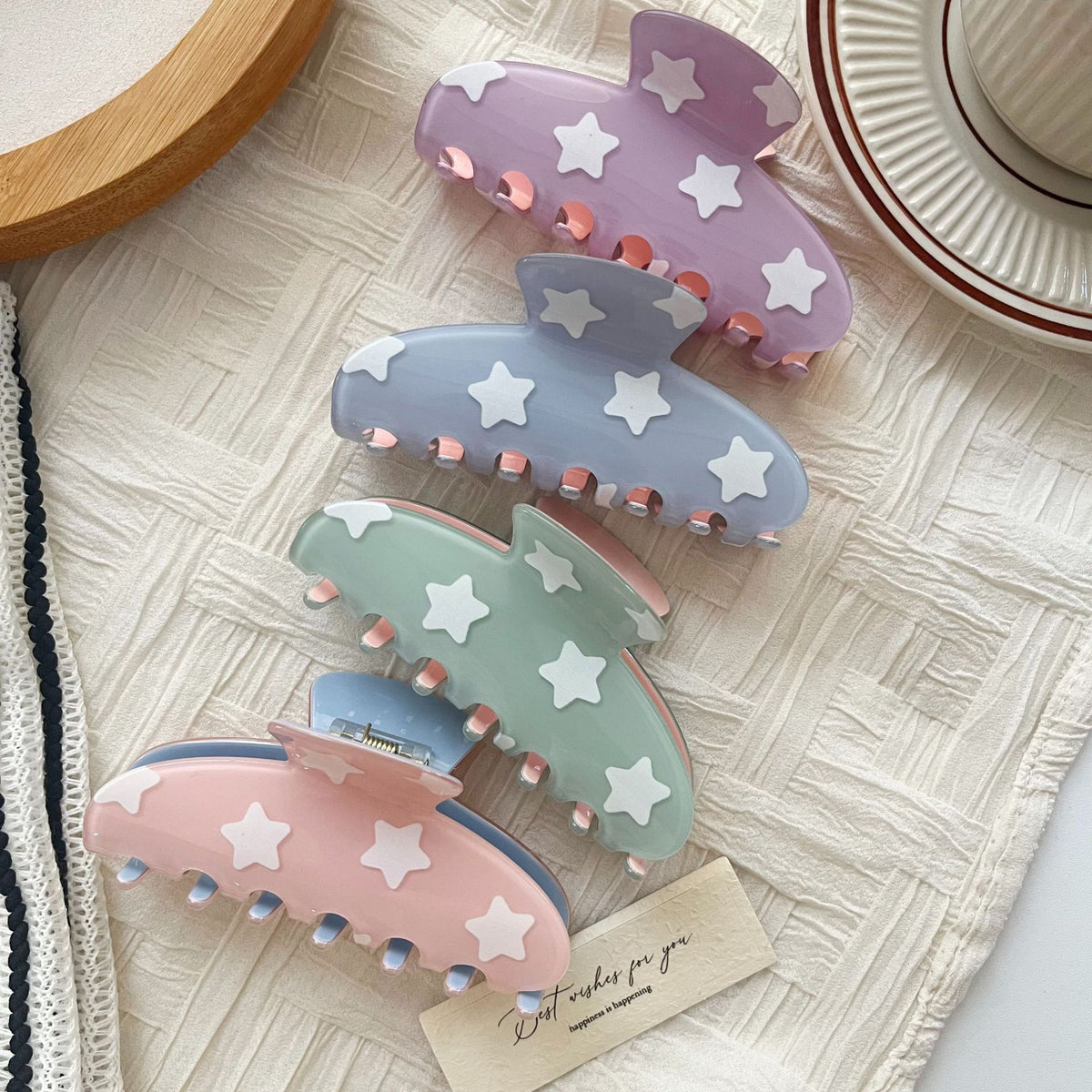 Candy Color Star Print Large Hair Claw 6W6HCP1661