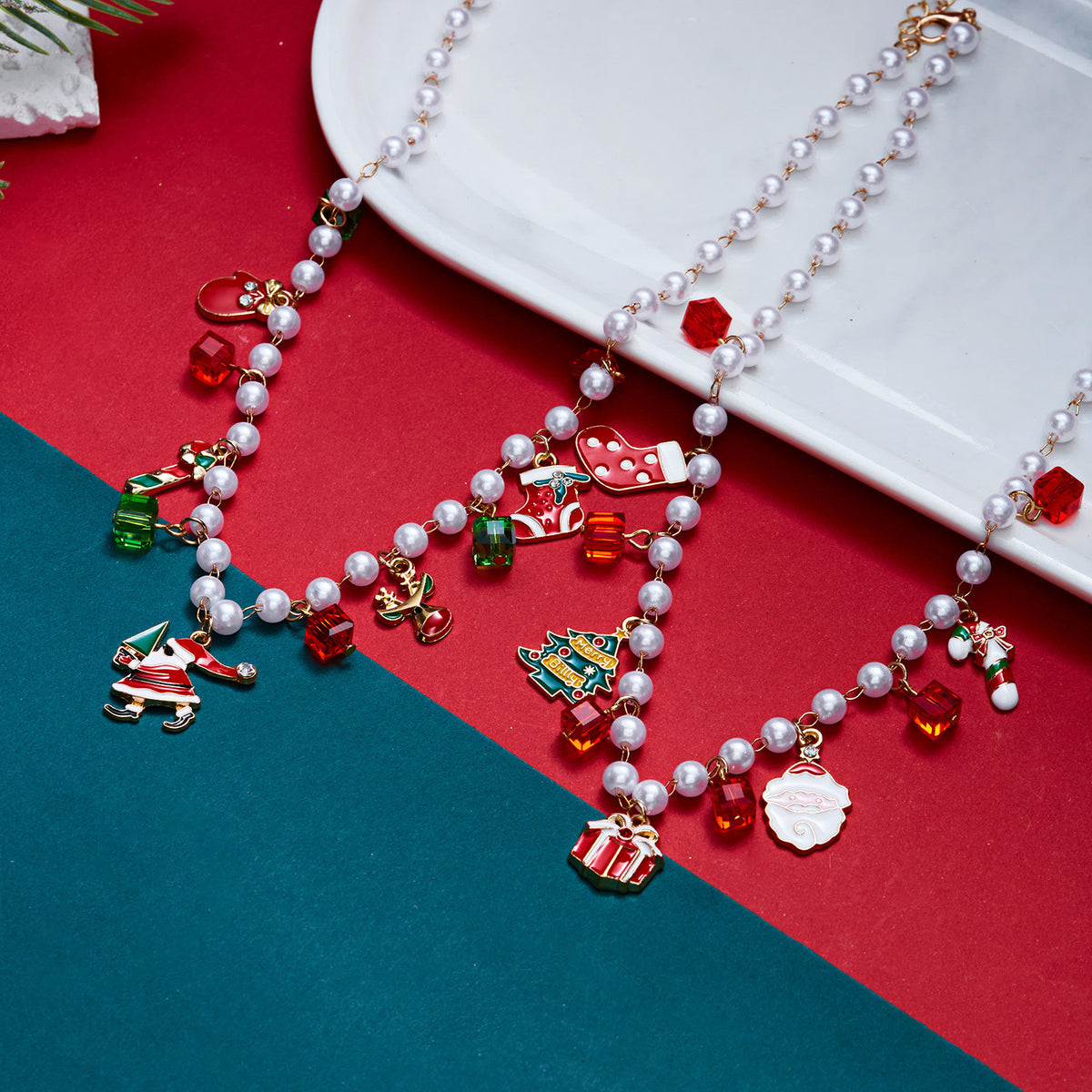 Christmas Santa Snowman Bell Charm Necklace 6W6JNC876