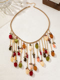 Stylish Gold Plated Beaded Tassel Choker Necklace 6W6JNC616