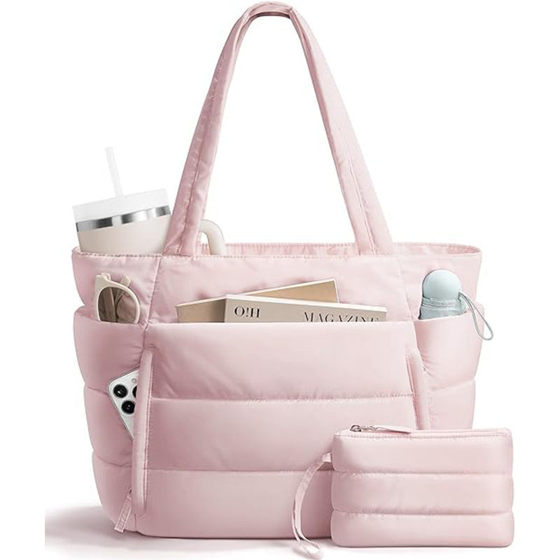 Quilted Puffer Pockets Large Capacity Shoulder Handbag 6W10BBG1886