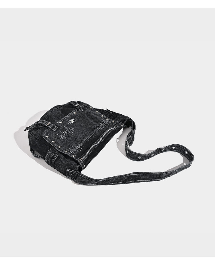 Vintage Washed Denim Rivet Crossbody Bag 6W10BBG1342