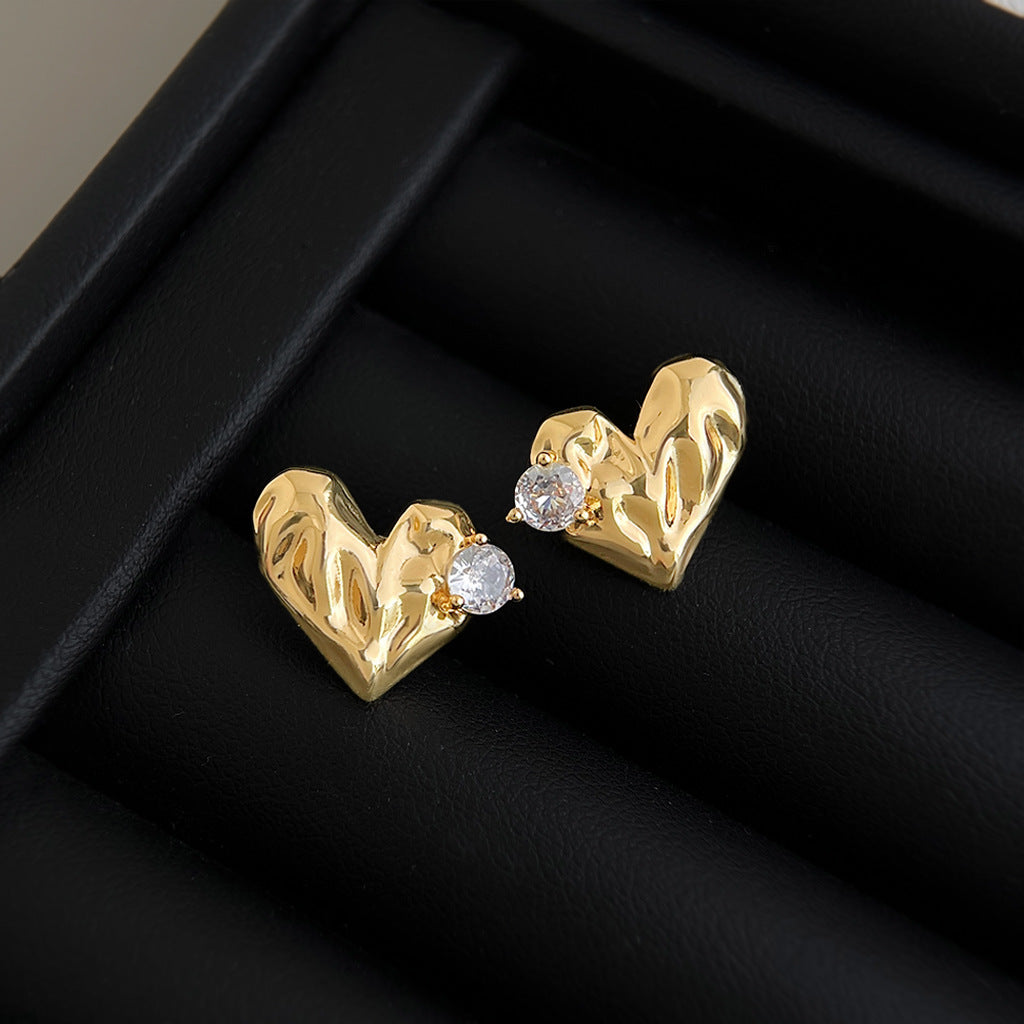 Textured Molten Heart Stud Earrings - DippedShop Wholesale - #3411
