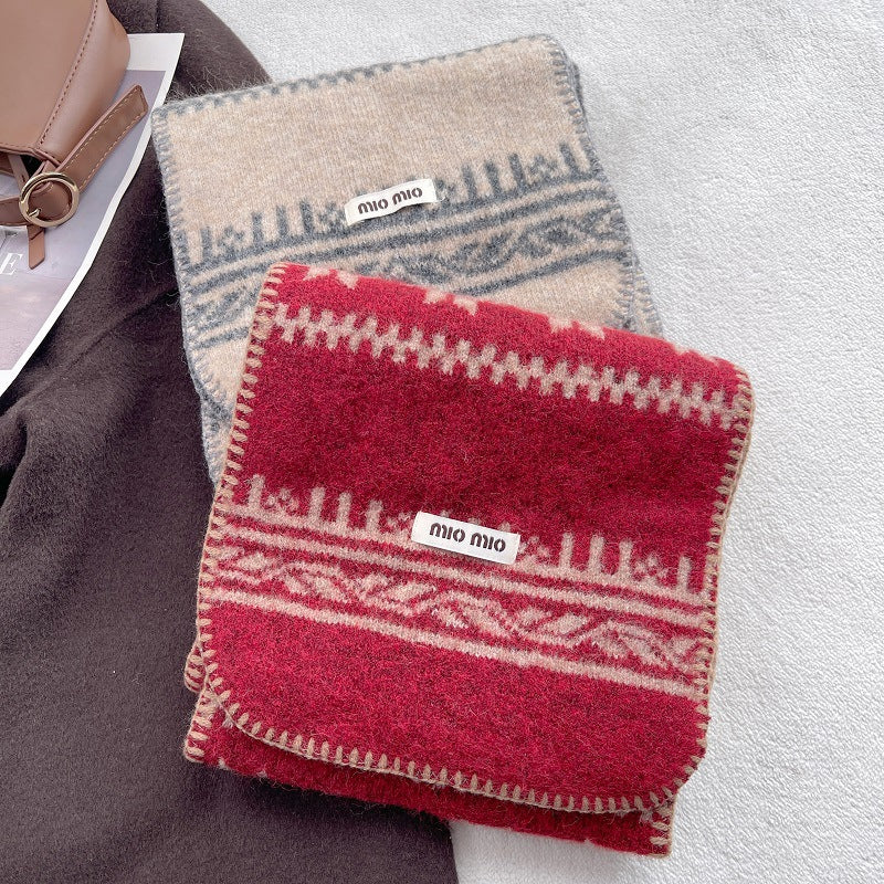 Vinatge Fair Isle Jacquard Warm Knit Scarf 6W6NSC77
