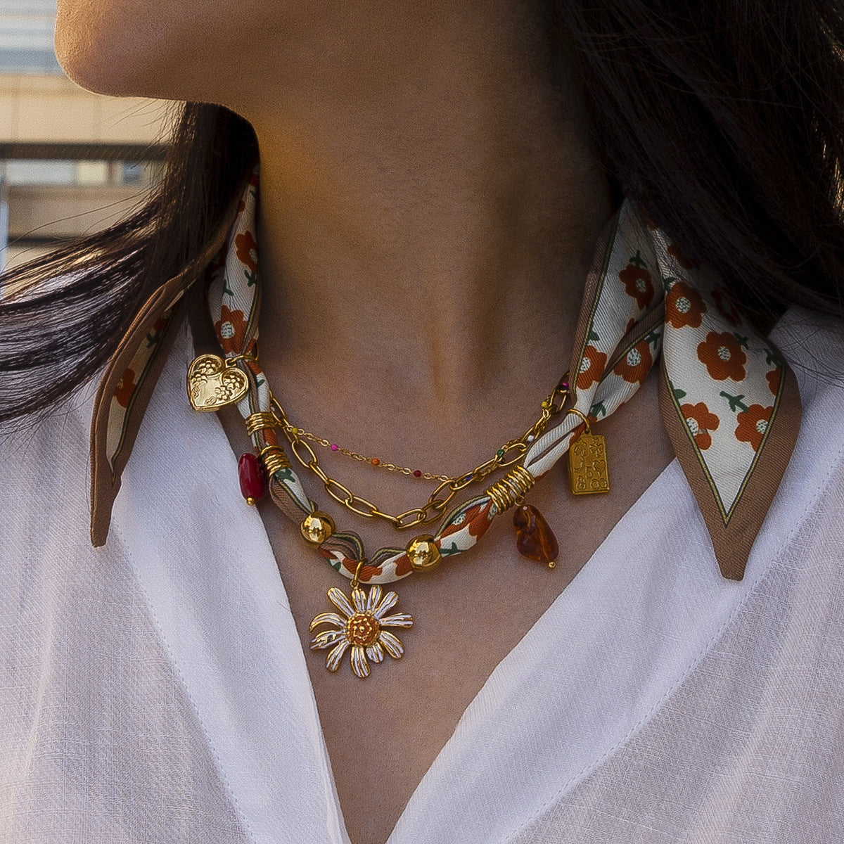 Vintage Flower Scarf Necklace - DippedShop Wholesale - #7059