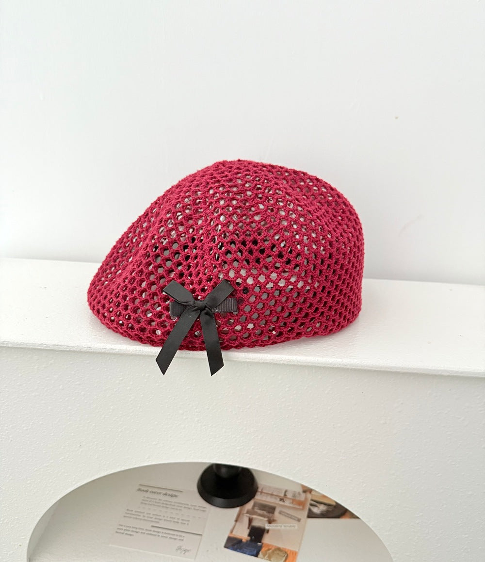 Elegant Bow Knot Hollow Crochet Beanie Hat MK2CK6W6HAT60