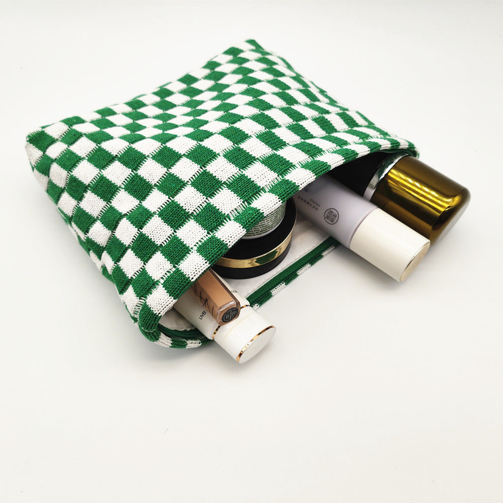 Large Plaid Knit Makeup Bag - DippedShop Wholesale - #8419
