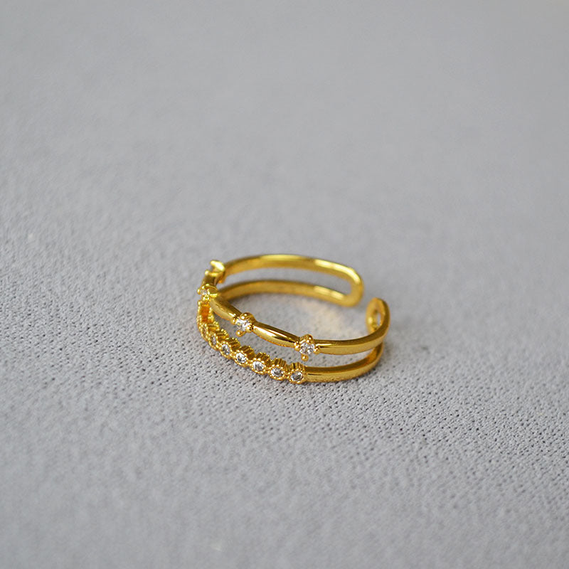 Gold Plated Zircon Double-Layer Open Ring DP25E746