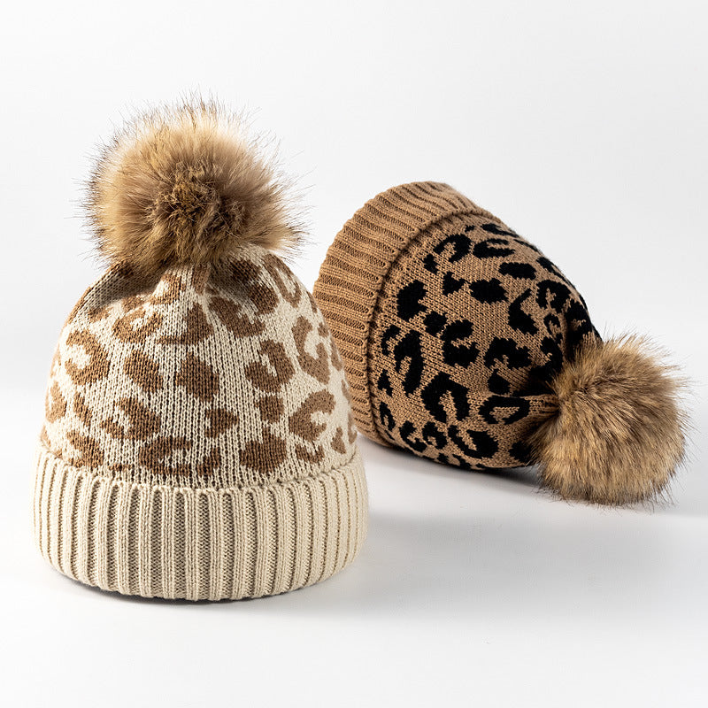 Leopard Print Warm Knit Pom Beanie DPKB0209