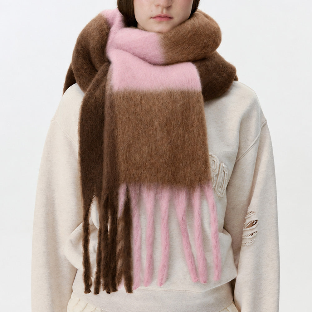 Fluffy Colorblock Oversized Plaid Scarf - DippedShop Wholesale - #8867