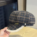 Fur Trimmed Plaid Beret - DippedShop Wholesale - #4179