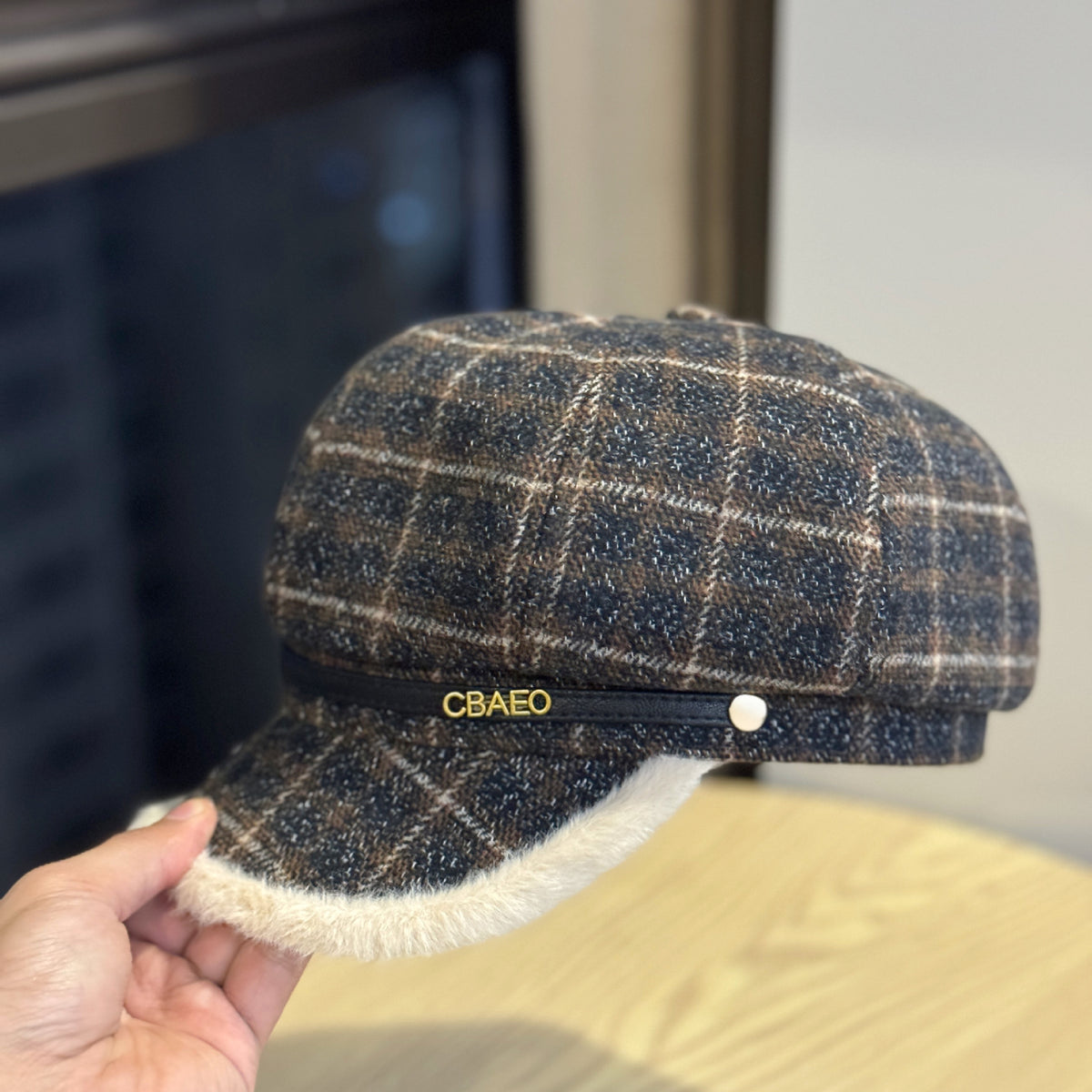 Fur Trimmed Plaid Beret - DippedShop Wholesale - #4179