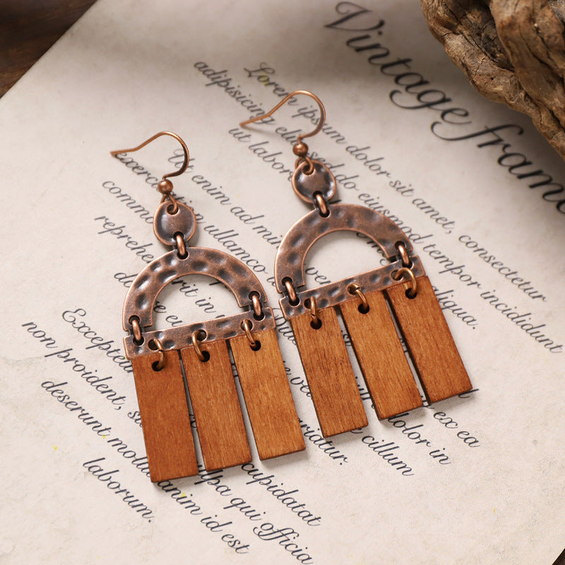 Geometric Wooden Dangle Earrings - DippedShop Wholesale - #4867