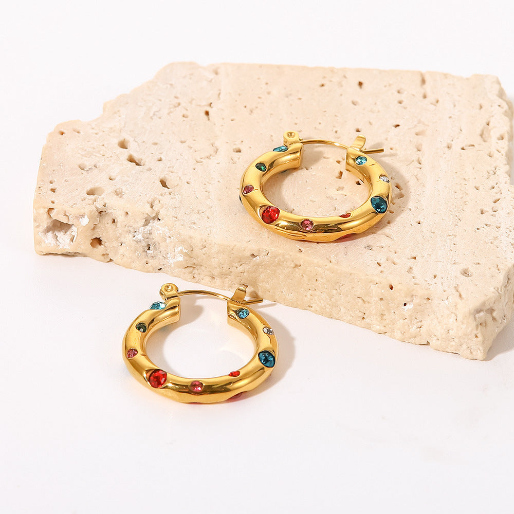 Rhinestone Pearl Hoop Earrings - DippedShop Wholesale - #4291