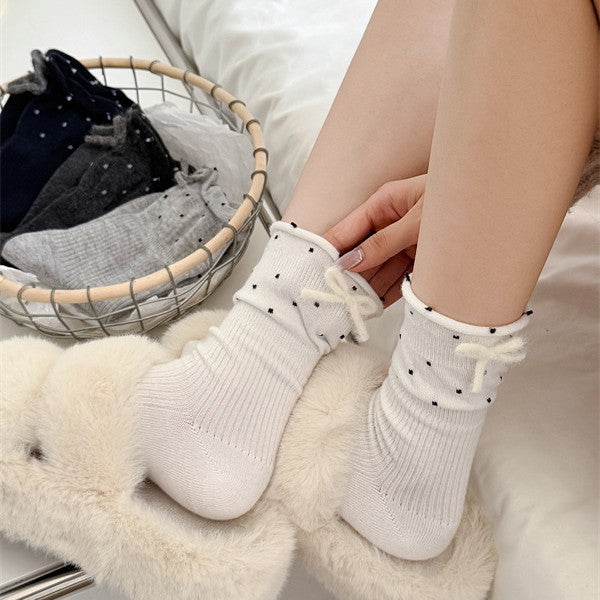 Polka Dot Bowknot Slouchy Socks - DippedShop Wholesale - #3651