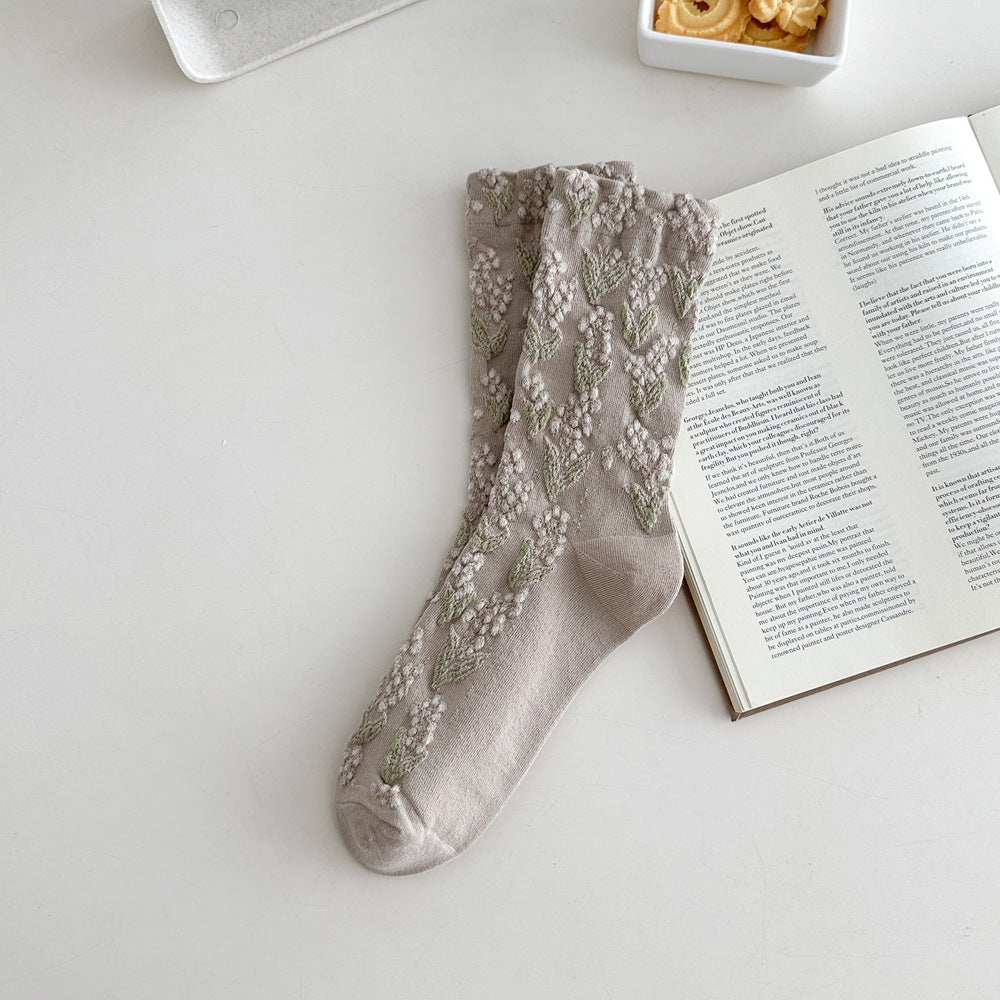 Floral Argyle Jacquard Cotton Socks - DippedShop Wholesale - #1459